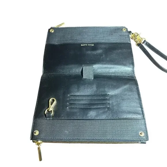 Dagne Dover Clutch Black Gold-Tone Hardware with Wrist Strap large wristlet - Picture 2 of 10